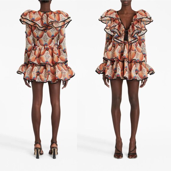 $5200 New Etro 2023 Apricot Print Ruffle Runway Mini Dress. - Picture 14 of 15